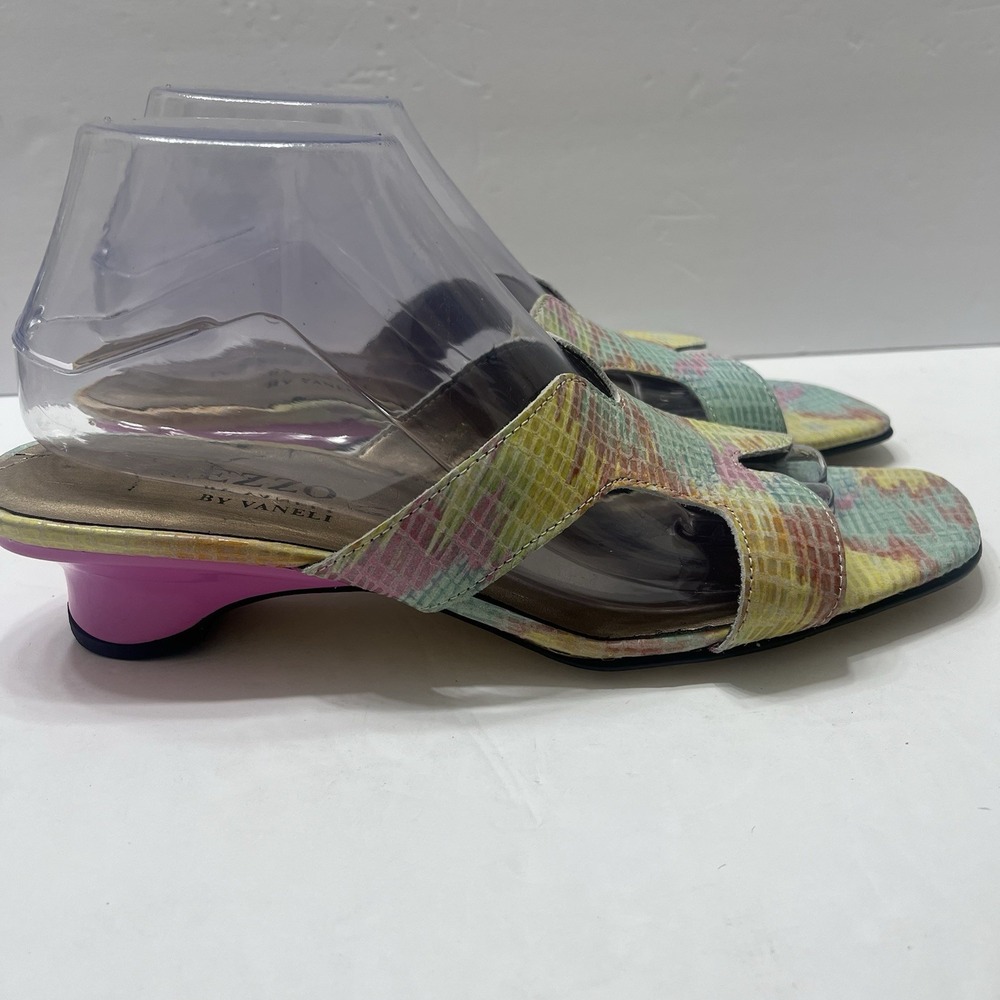 Mezzo By Vaneli Multicolored Slide Sandals Snake-Skin Print Pink Heel Women 10.5